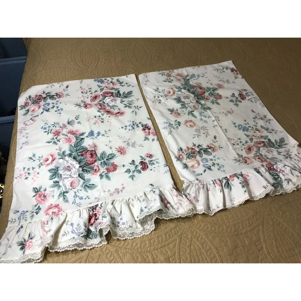 Vtg Springs Industries Floral Full Comforter 2 Shams Shabby Cottagecore Lace USA